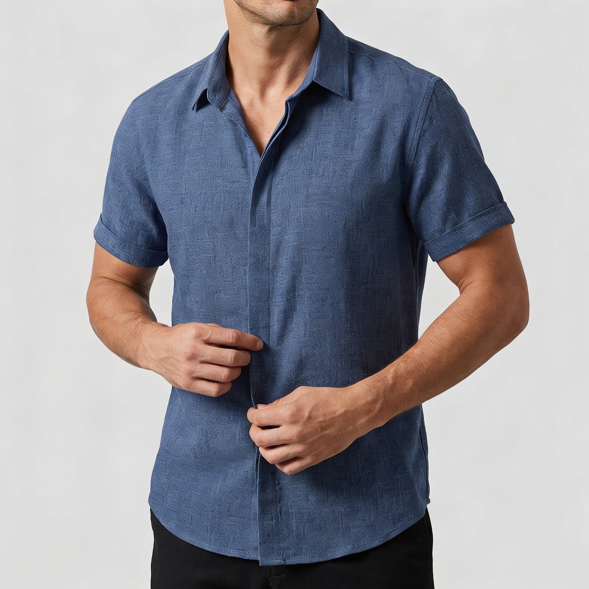 Vauje | Lino traspirante, collo aperto, maniche corte, camicia estiva uomo