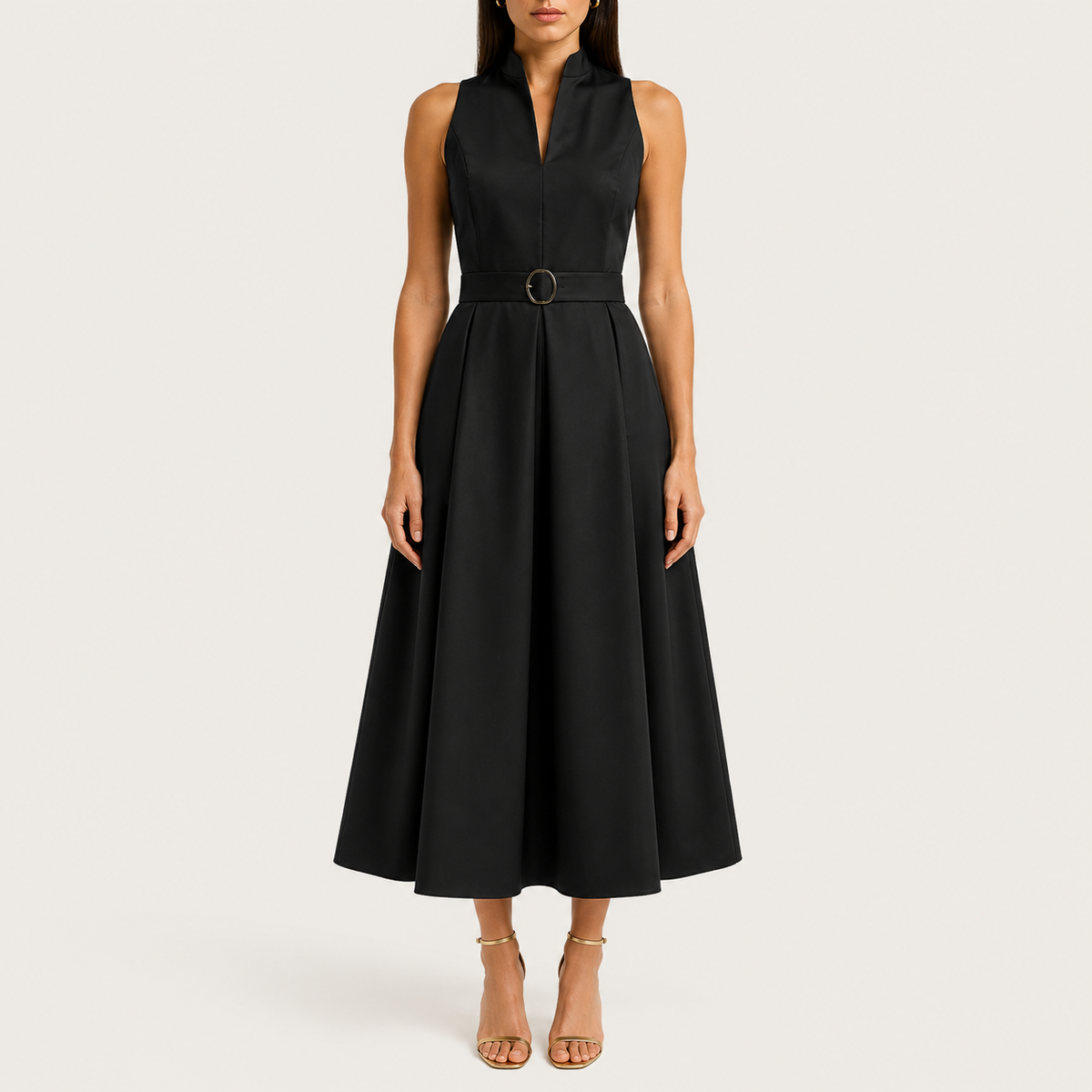 Abito midi elegante da donna senza maniche, da cerimonia, matrimonio e sera - abito da cocktail svasato con cintura - view 4