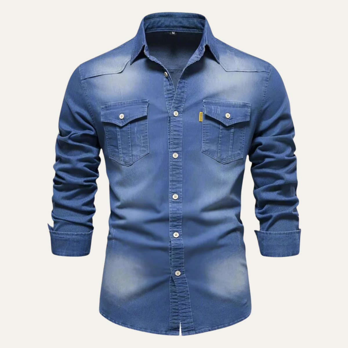 Camicia di jeans da uomo elasticizzata slim fit con tasche e maniche lunghe - Blu