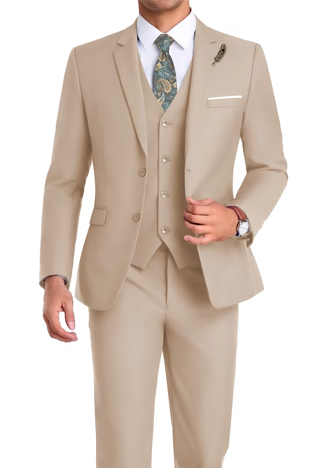 Completo uomo elegante 3 pezzi slim fit con gilet, da cerimonia e matrimonio - foto 28