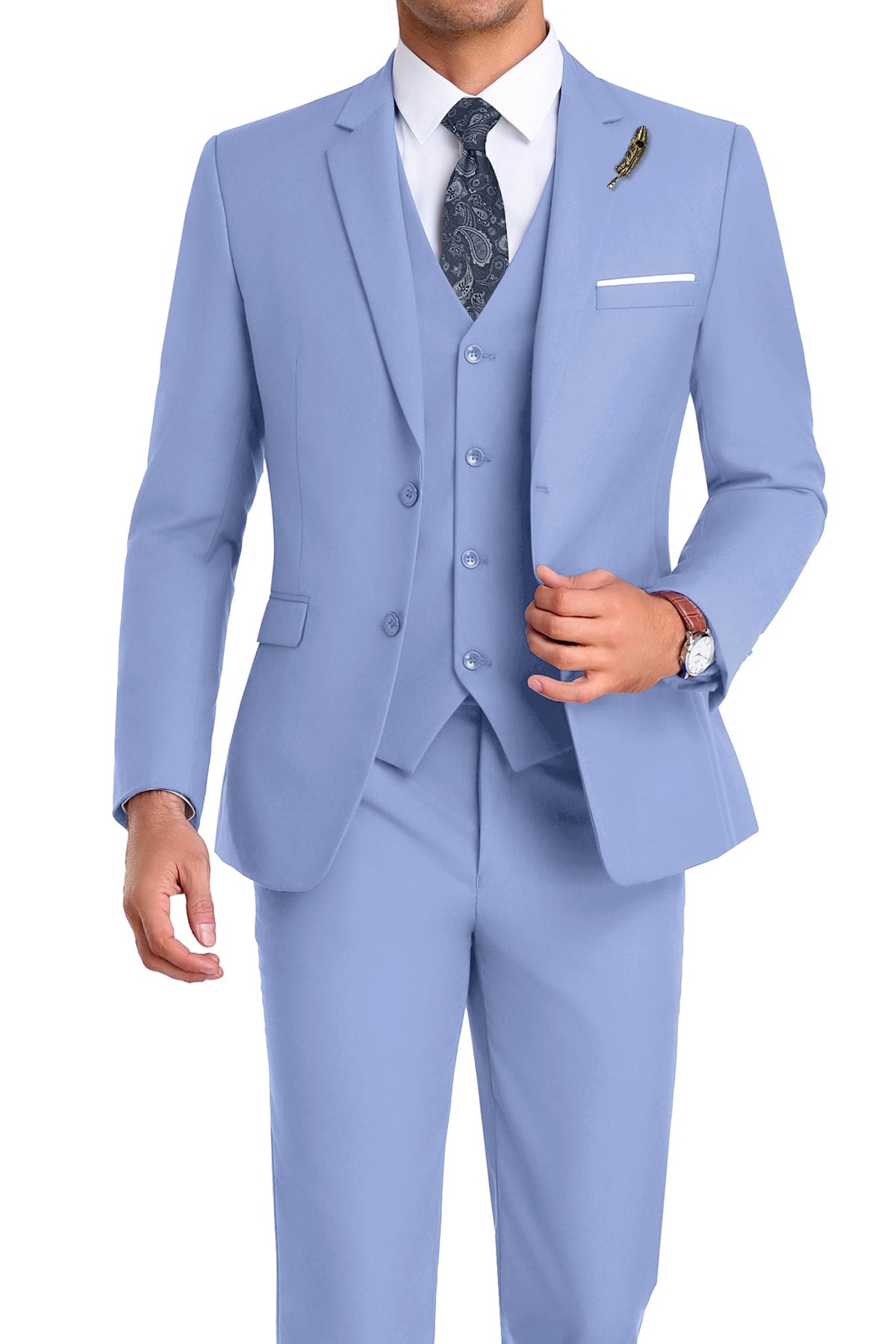 Completo uomo elegante 3 pezzi slim fit con gilet, da cerimonia e matrimonio - Lilla