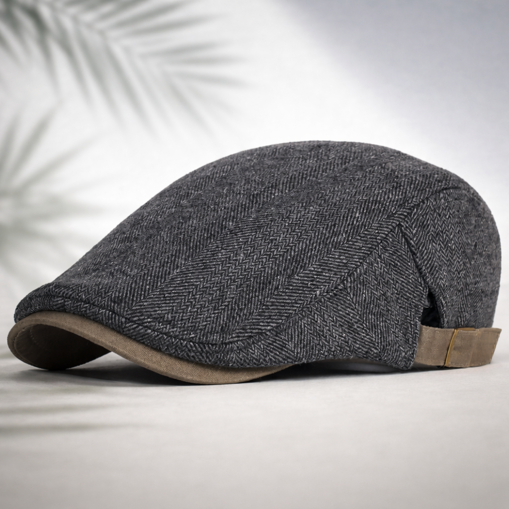 Coppola da uomo a spina di pesce, cappello piatto inglese per autunno e inverno - Grigio scuro