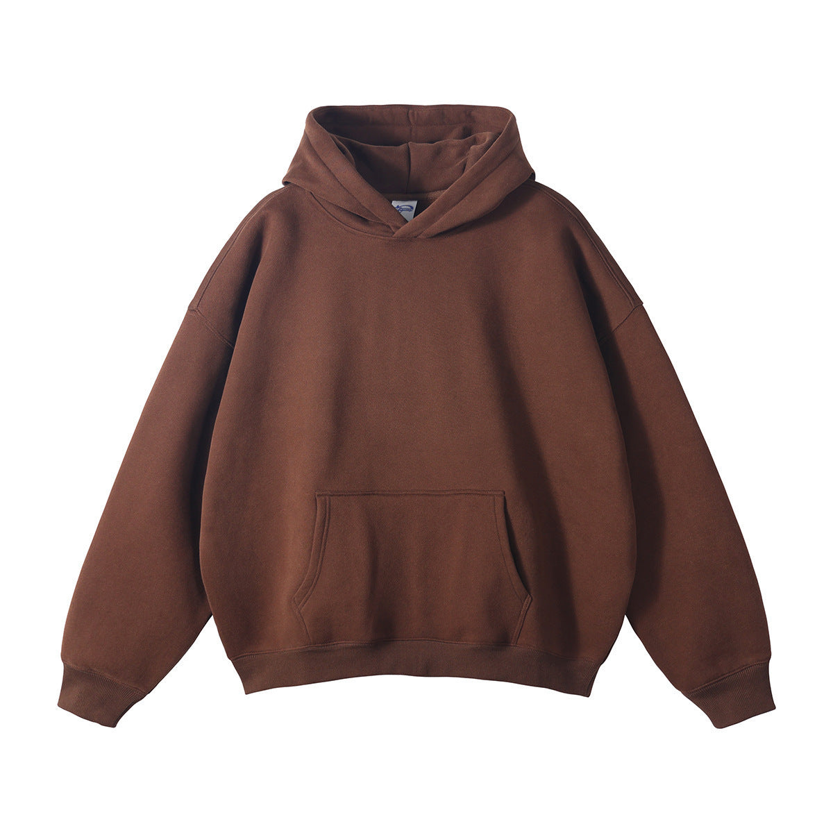 Felpa con cappuccio oversize in cotone, unisex, con tasca a marsupio e taglio ampio - Marrone scuro