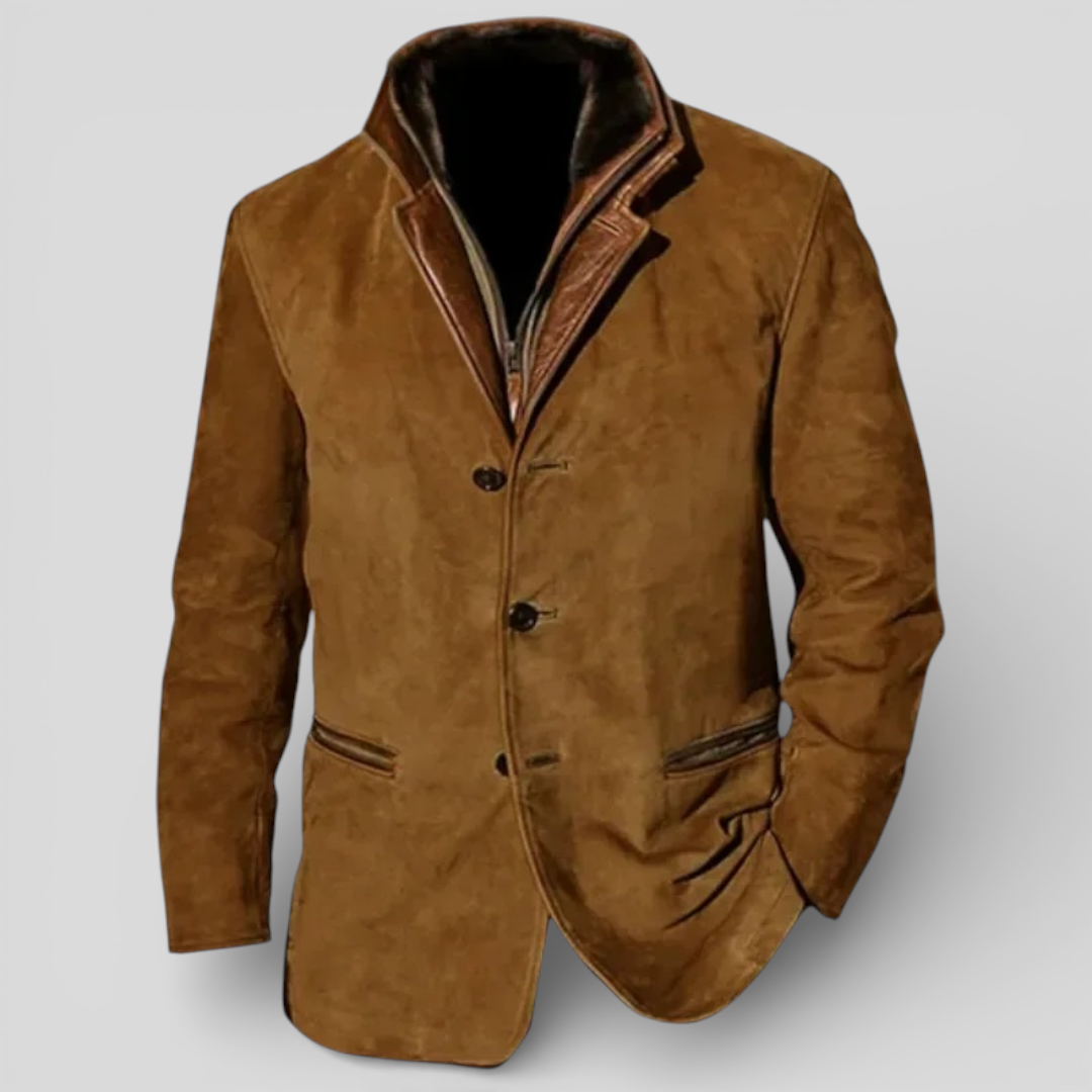 Giacca da uomo classica con revers e bottoni, elegante da ufficio e casual - Marrone