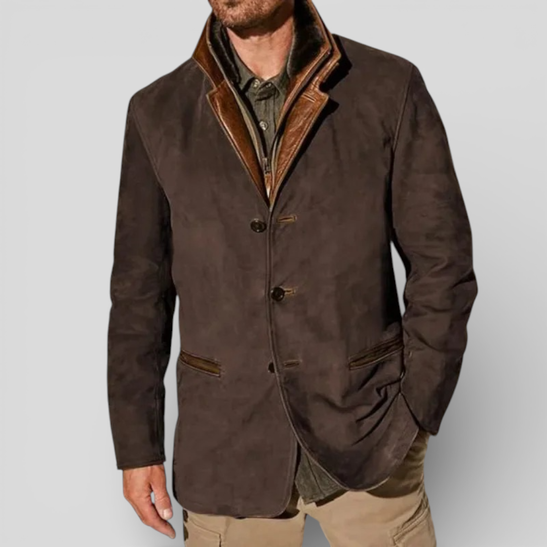 Giacca da uomo classica con revers e bottoni, elegante da ufficio e casual - Marrone scuro