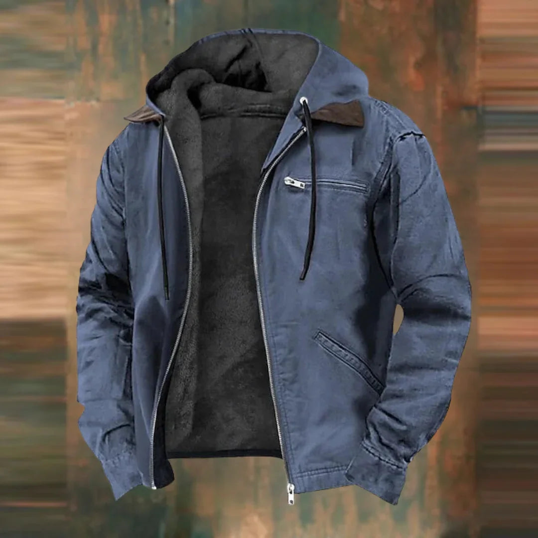 Giacca da uomo con cappuccio e fodera in pile, per la mezza stagione, l'autunno e tutti i giorni - Blu