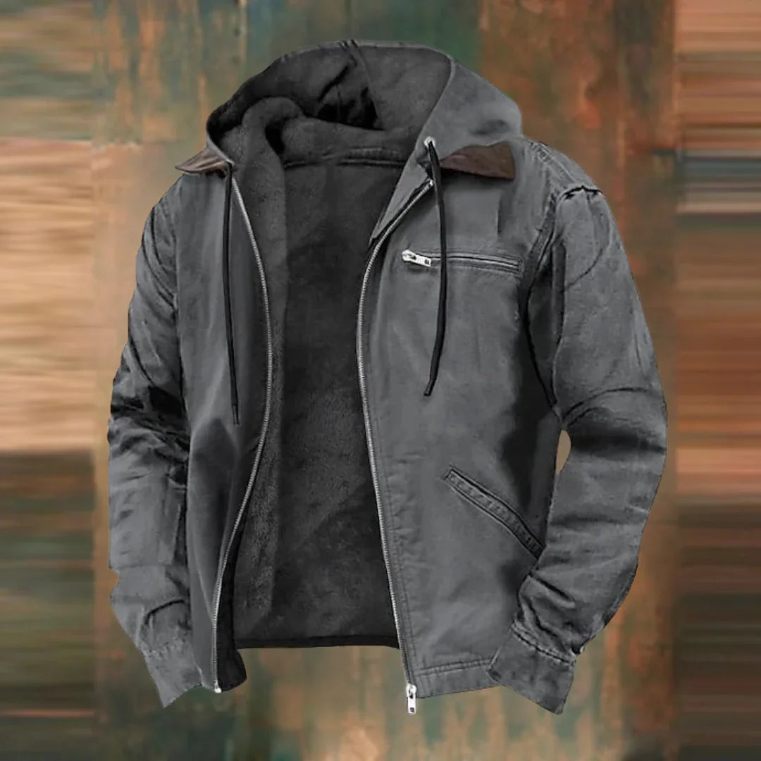 Giacca da uomo con cappuccio e fodera in pile, per la mezza stagione, l'autunno e tutti i giorni - Grigio