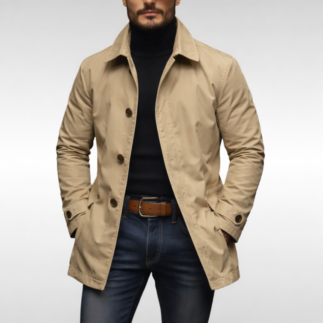Giacca da uomo mezza stagione con colletto classico, leggera, elegante e casual - Beige