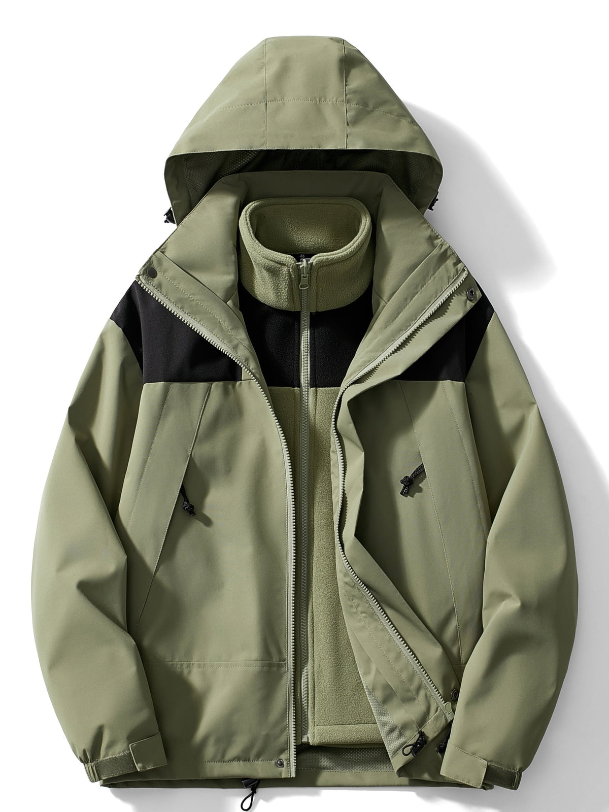 Giacca invernale 3 in 1 da donna in pile con cappuccio - Verde