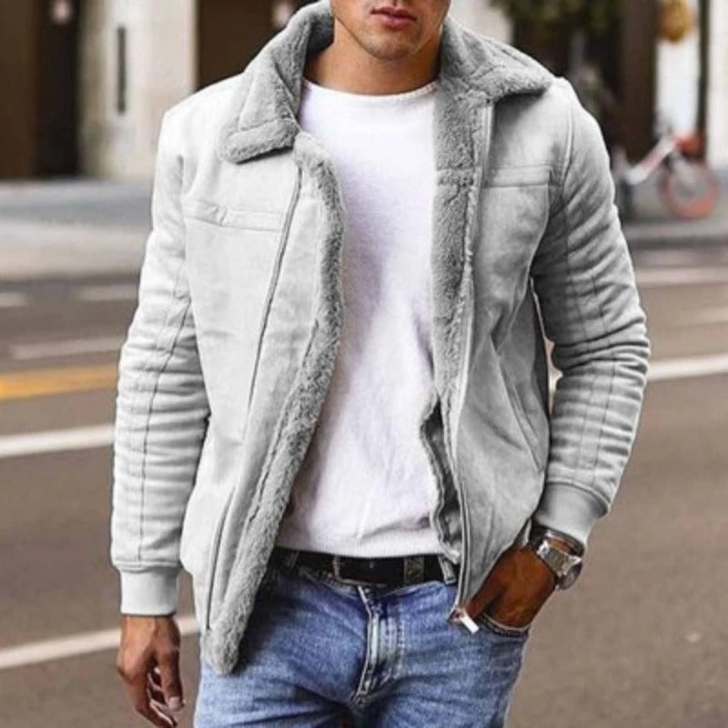 Giacca invernale da uomo con montone sintetico, scamosciata e taglio casual - view 5