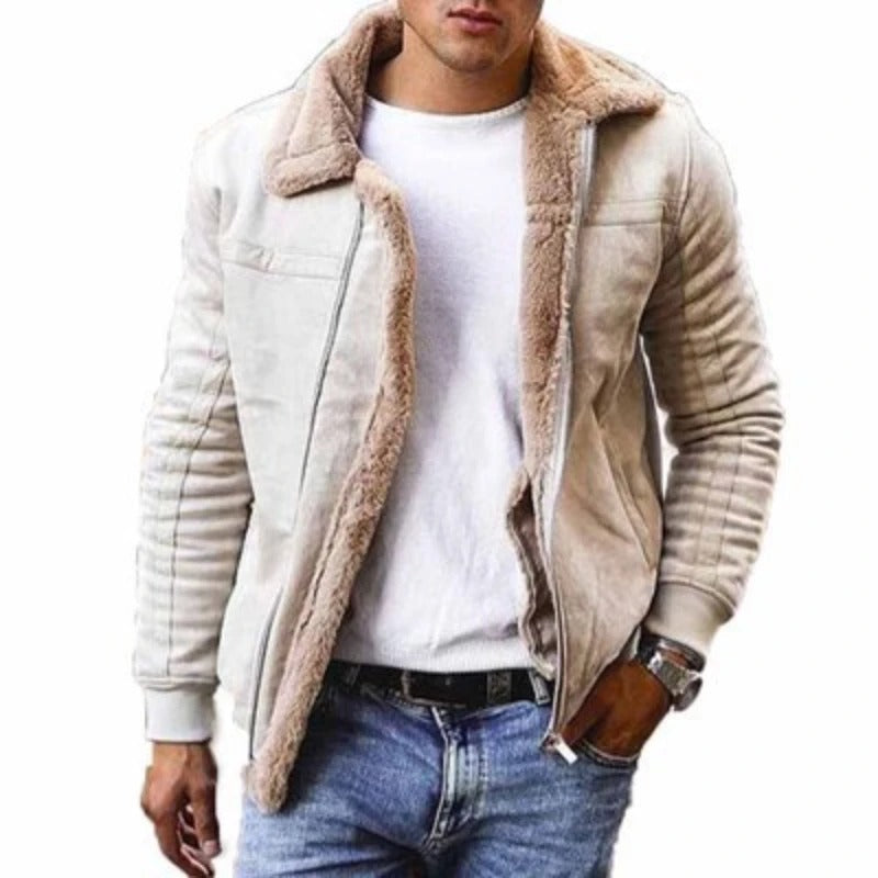 Giacca invernale da uomo con montone sintetico, scamosciata e taglio casual - view 8