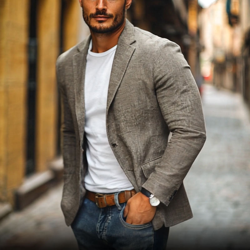 Giacca uomo slim fit in misto cotone con revers, elegante e casual per mezza stagione - view 6