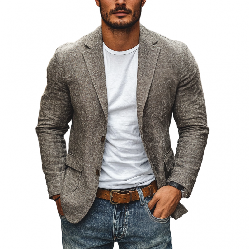 Giacca uomo slim fit in misto cotone con revers, elegante e casual per mezza stagione - Grigio