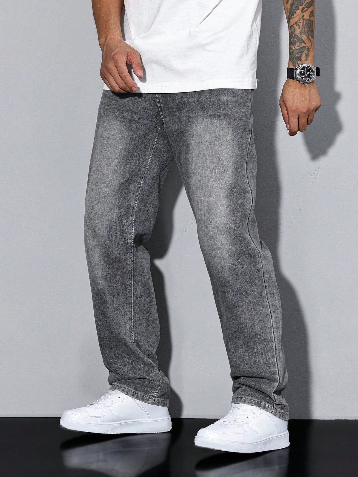 Jeans baggy da uomo larghi a gamba dritta con effetto washed, casual streetwear - view 12