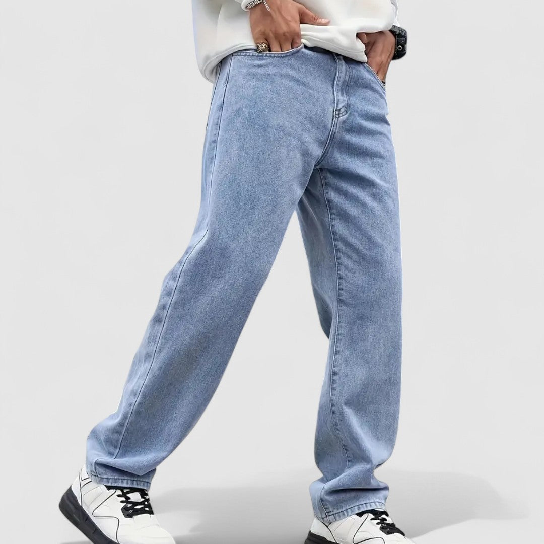 Jeans da uomo a gamba dritta, denim casual a cinque tasche per tutti i giorni - Blu