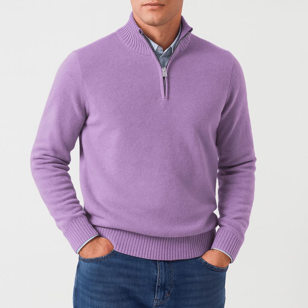 Maglione con zip da uomo a vestibilità comoda, mezza zip, casual da ufficio e tempo libero - Viola