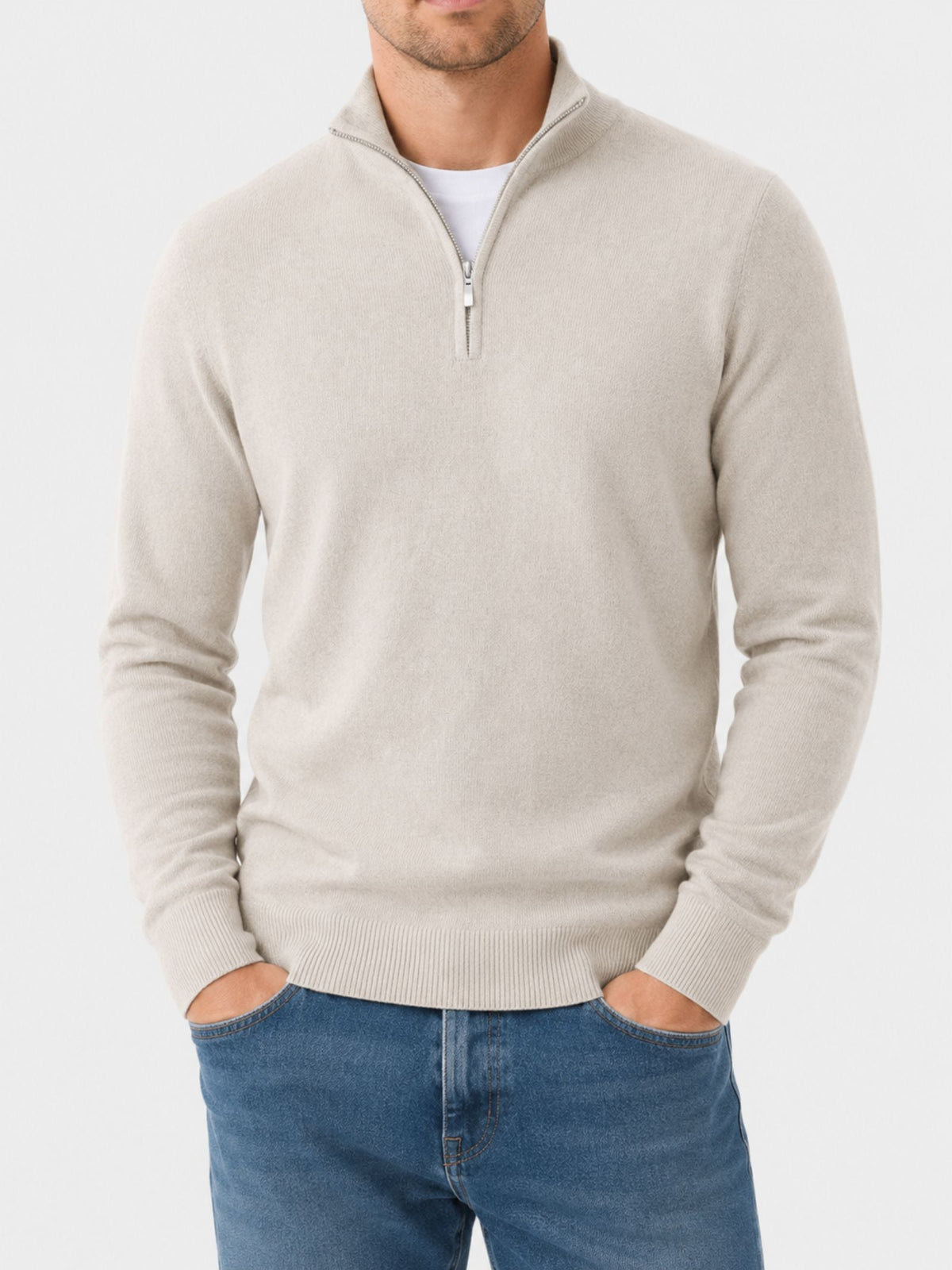 Maglione invernale di lana merino da uomo con mezza zip e collo alto, casual - foto 10