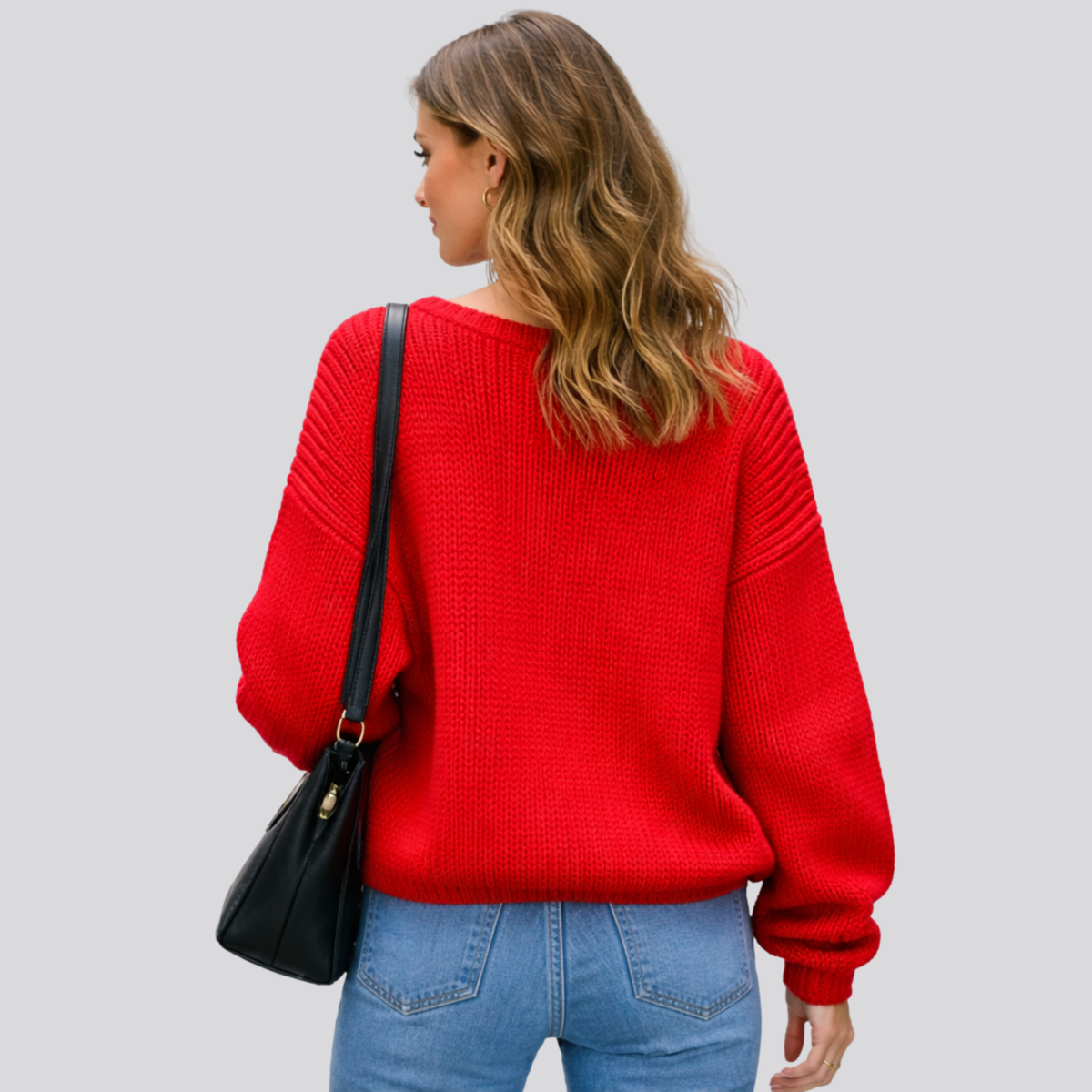 Maglione oversize da donna in misto lana con scollo a barchetta, caldo e morbido per l'inverno - view 11