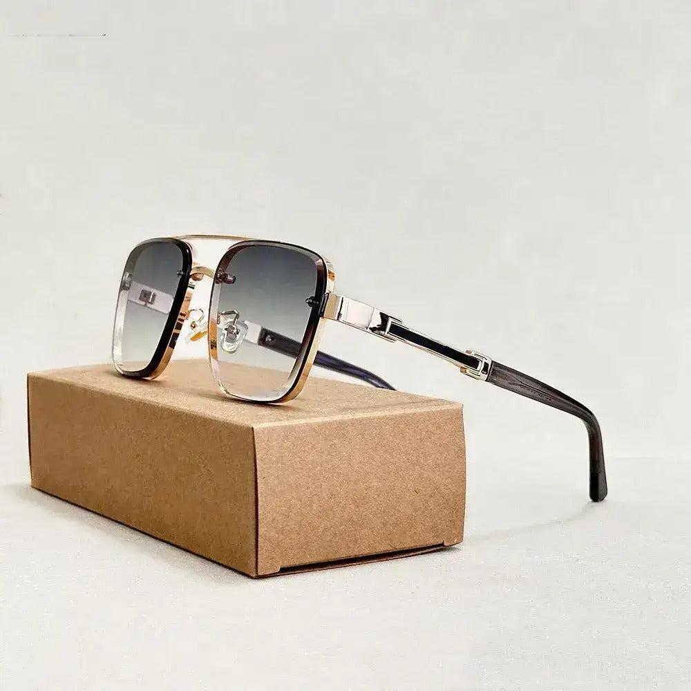 Occhiali da sole aviator con lenti sfumate, montatura in metallo e protezione UV400 - Giallo