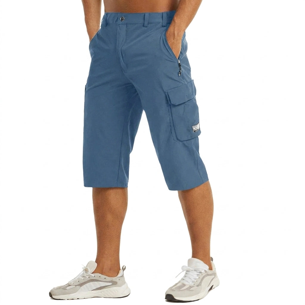 Pantaloncini cargo da uomo 3/4 con tasche laterali e passanti, bermuda per l'estate e il tempo libero - Blu