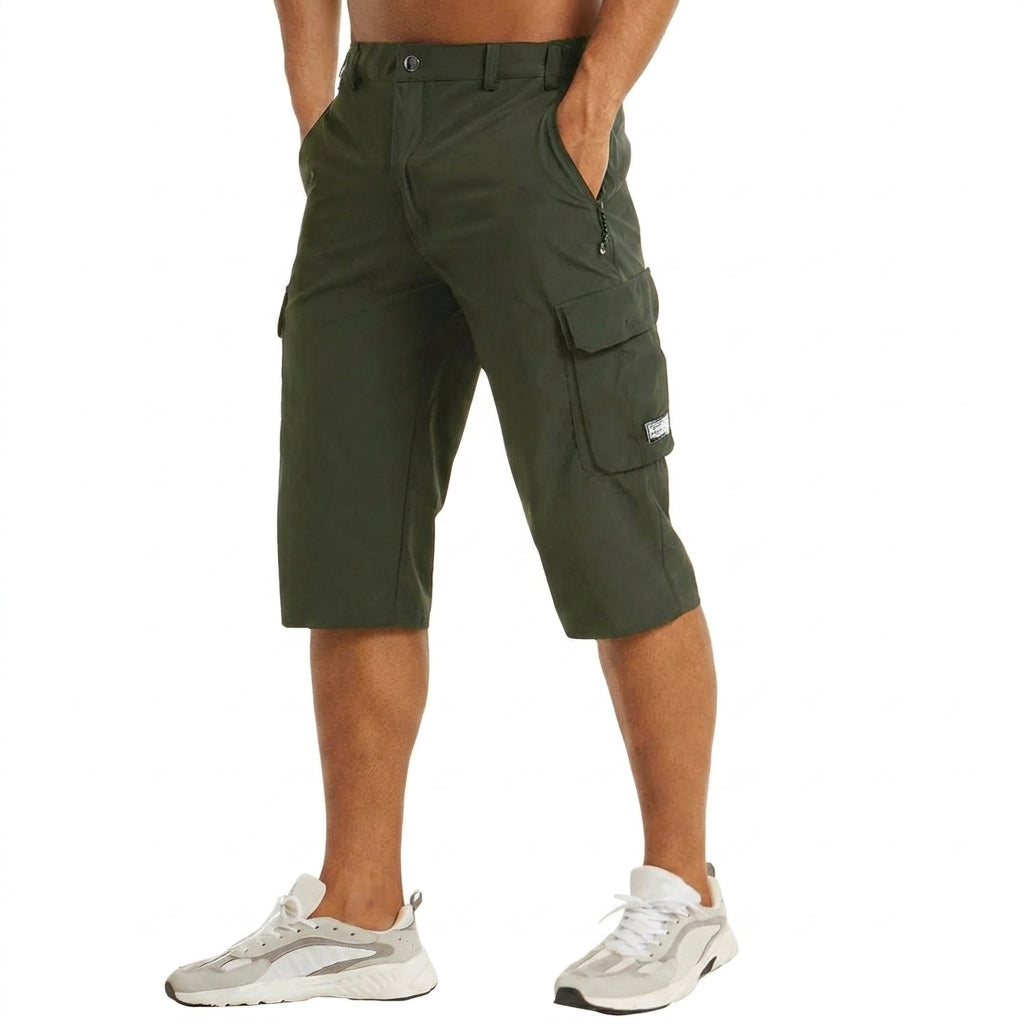 Pantaloncini cargo da uomo 3/4 con tasche laterali e passanti, bermuda per l'estate e il tempo libero - Verde scuro