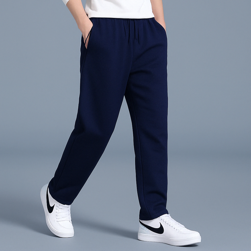 Pantaloni della tuta da uomo regular fit in misto cotone con coulisse, joggers comodi per sport e tempo libero - Blu scuro