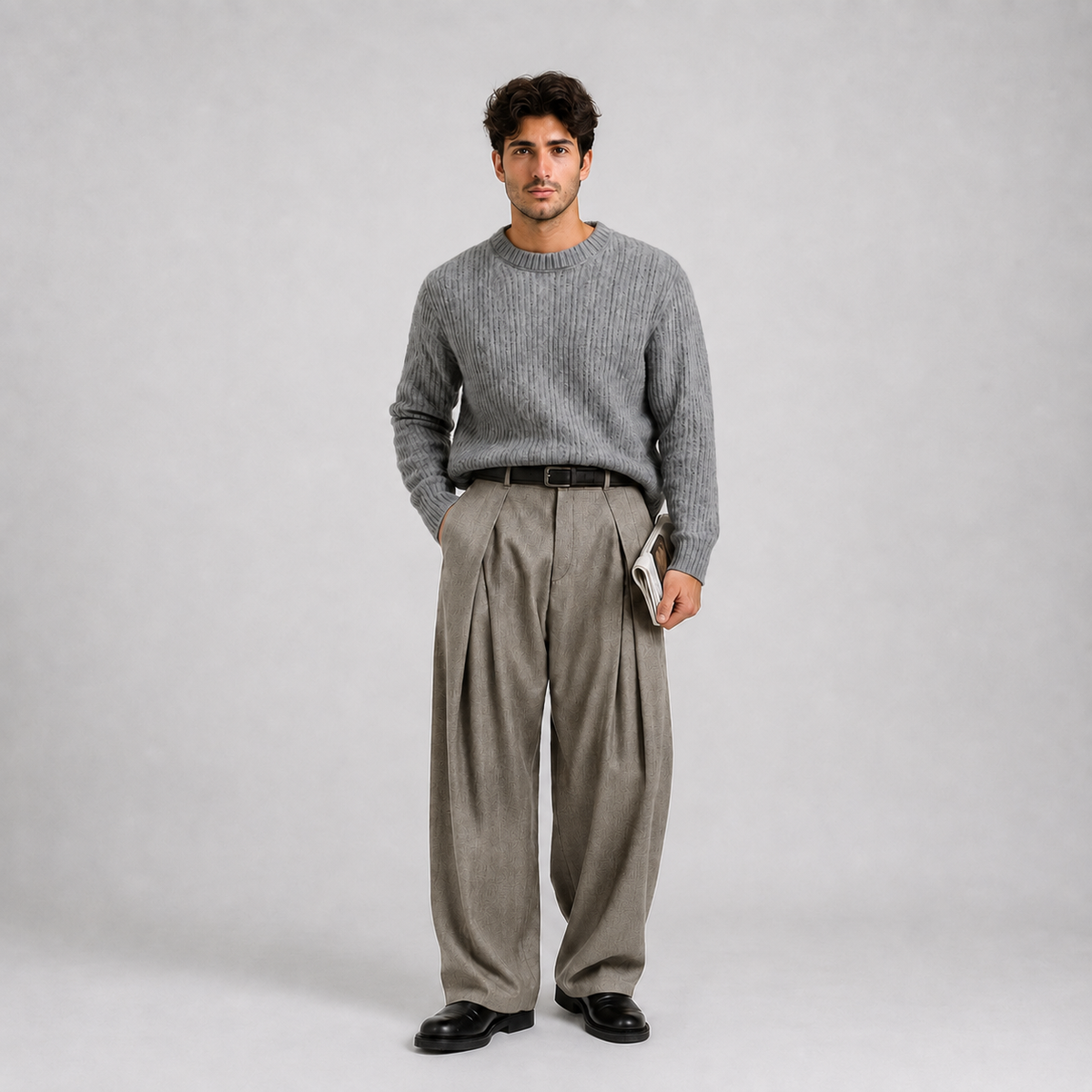 Pantaloni larghi da uomo con pinces e vita alta, eleganti da cerimonia e ufficio - foto 5