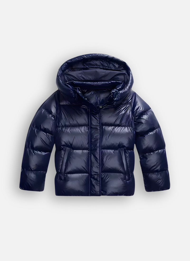Piumino da donna leggero con cappuccio, vestibilità slim, corto e invernale - Blu