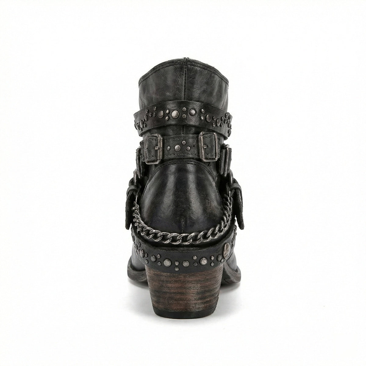 Stivaletti biker da donna con borchie e fibbie, tacco basso in stile vintage - view 14
