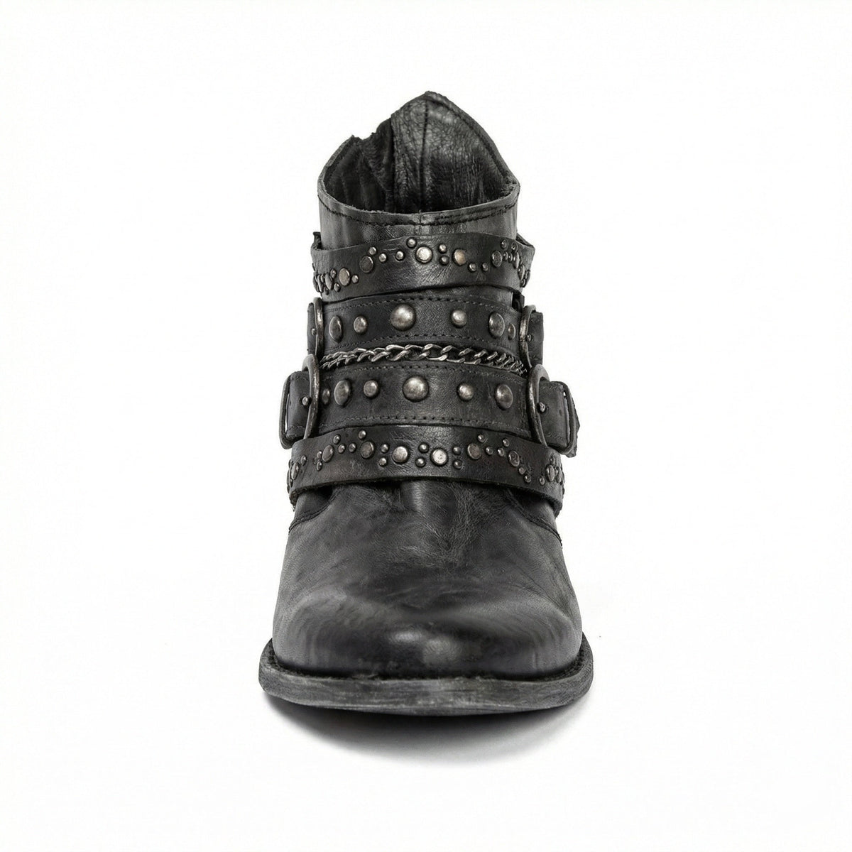 Stivaletti biker da donna con borchie e fibbie, tacco basso in stile vintage - view 15