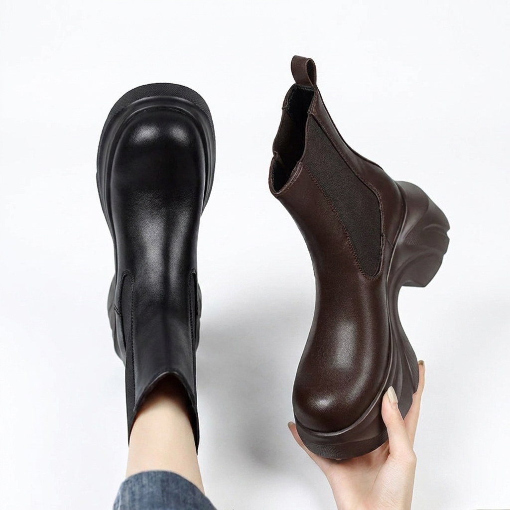 Stivaletti chelsea da donna con plateau in similpelle, per autunno e inverno - foto 6