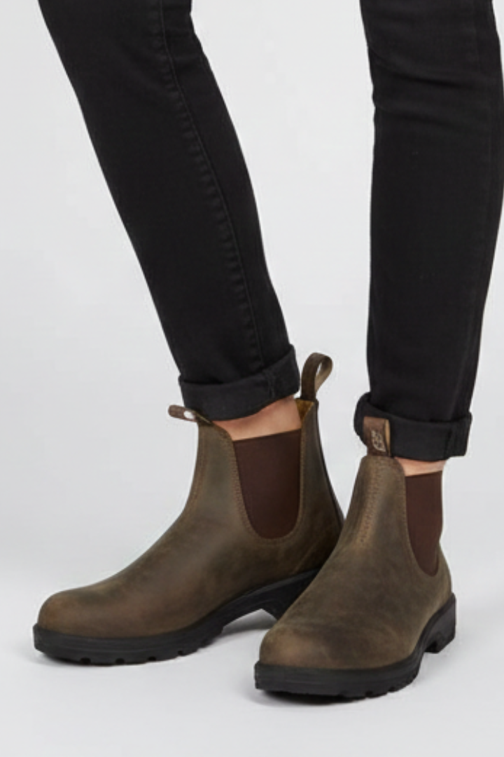 Stivaletti Chelsea da donna slip-on con elastici laterali e tiretti, suola in gomma - Grigio