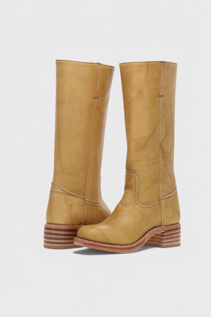 Stivali da donna al ginocchio in pelle con tacco, per l'inverno e le occasioni eleganti - Giallo