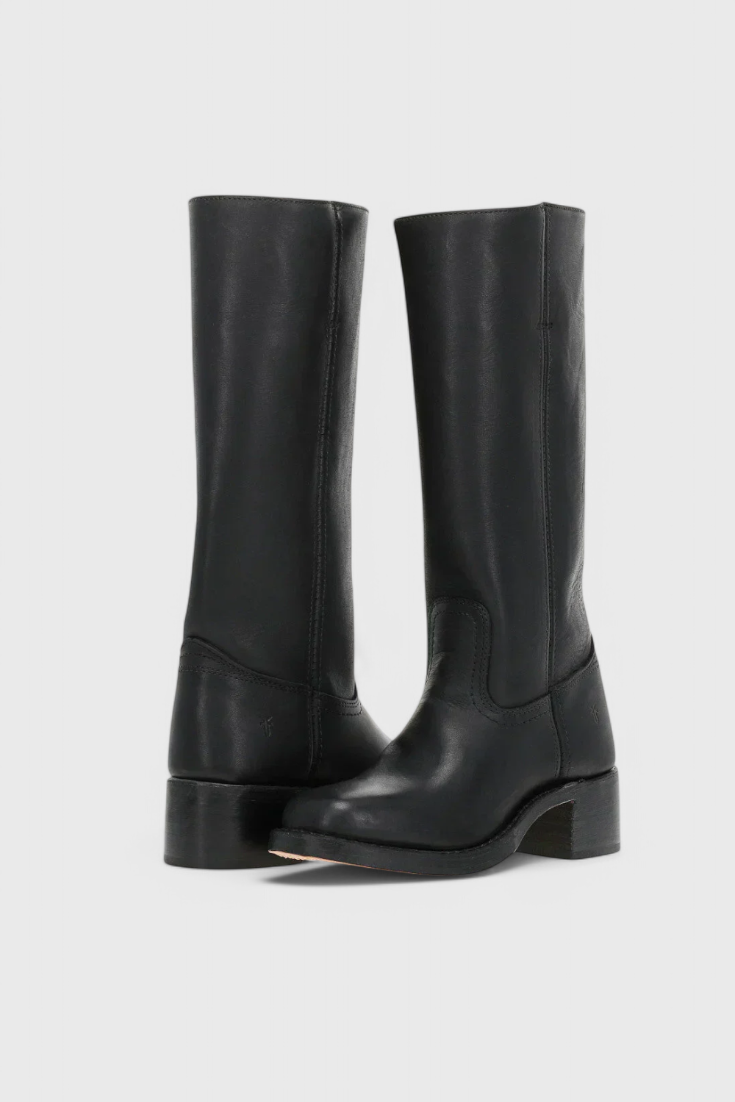 Stivali da donna al ginocchio in pelle con tacco, per l'inverno e le occasioni eleganti - Nero