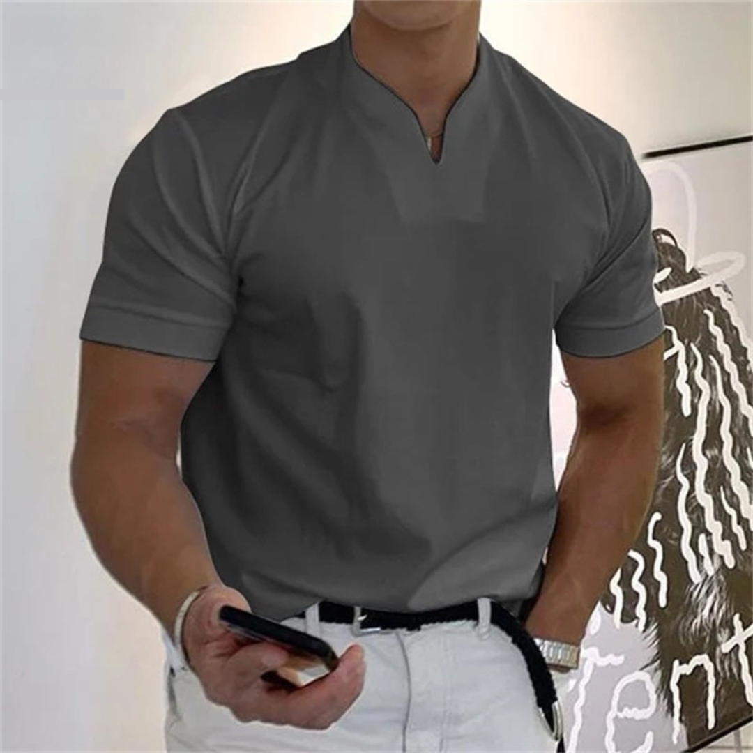 T-shirt da uomo slim fit con scollo a V e maniche corte, per tutti i giorni e per l'estate - maglietta uomo - Grigio scuro