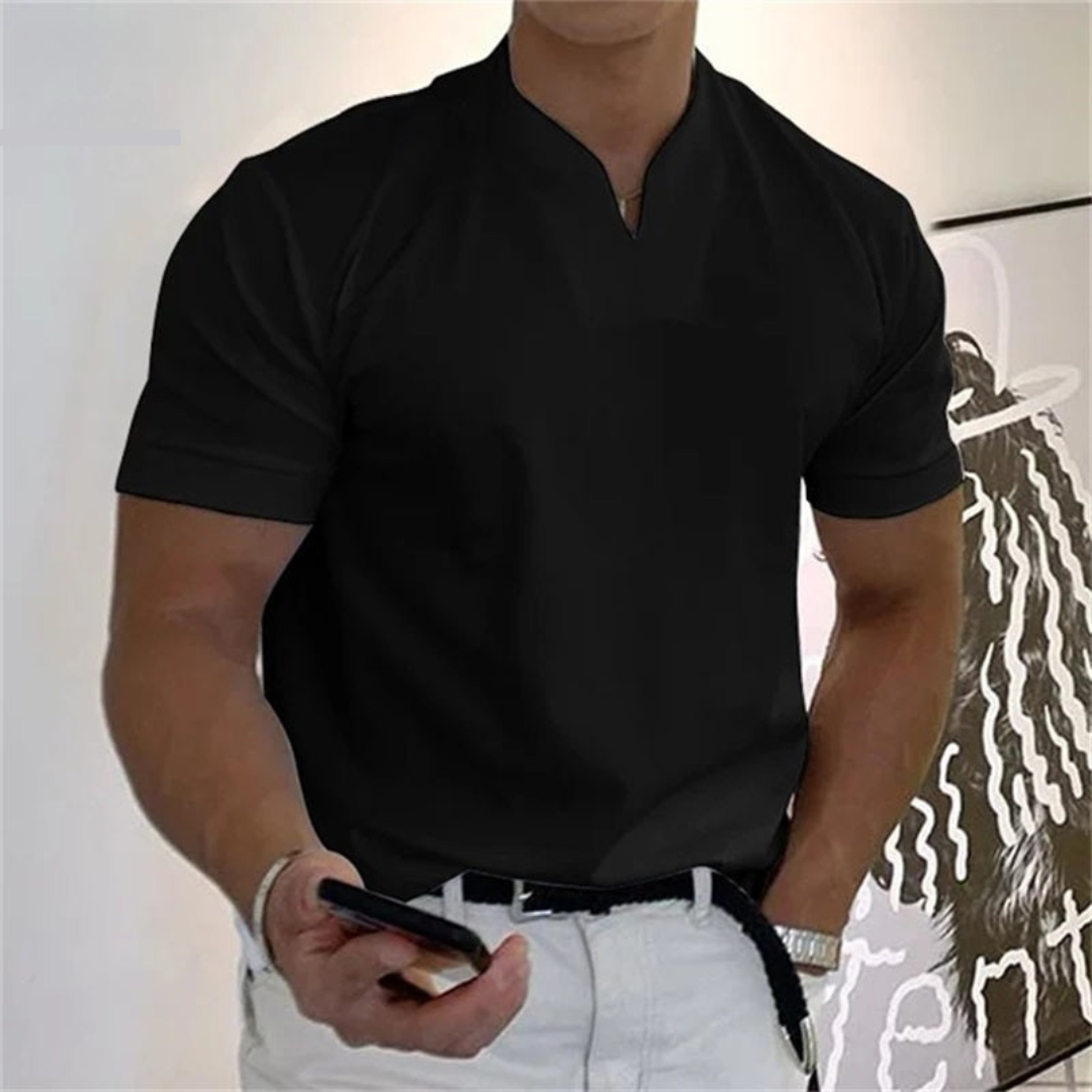 T-shirt da uomo slim fit con scollo a V e maniche corte, per tutti i giorni e per l'estate - maglietta uomo - Nero