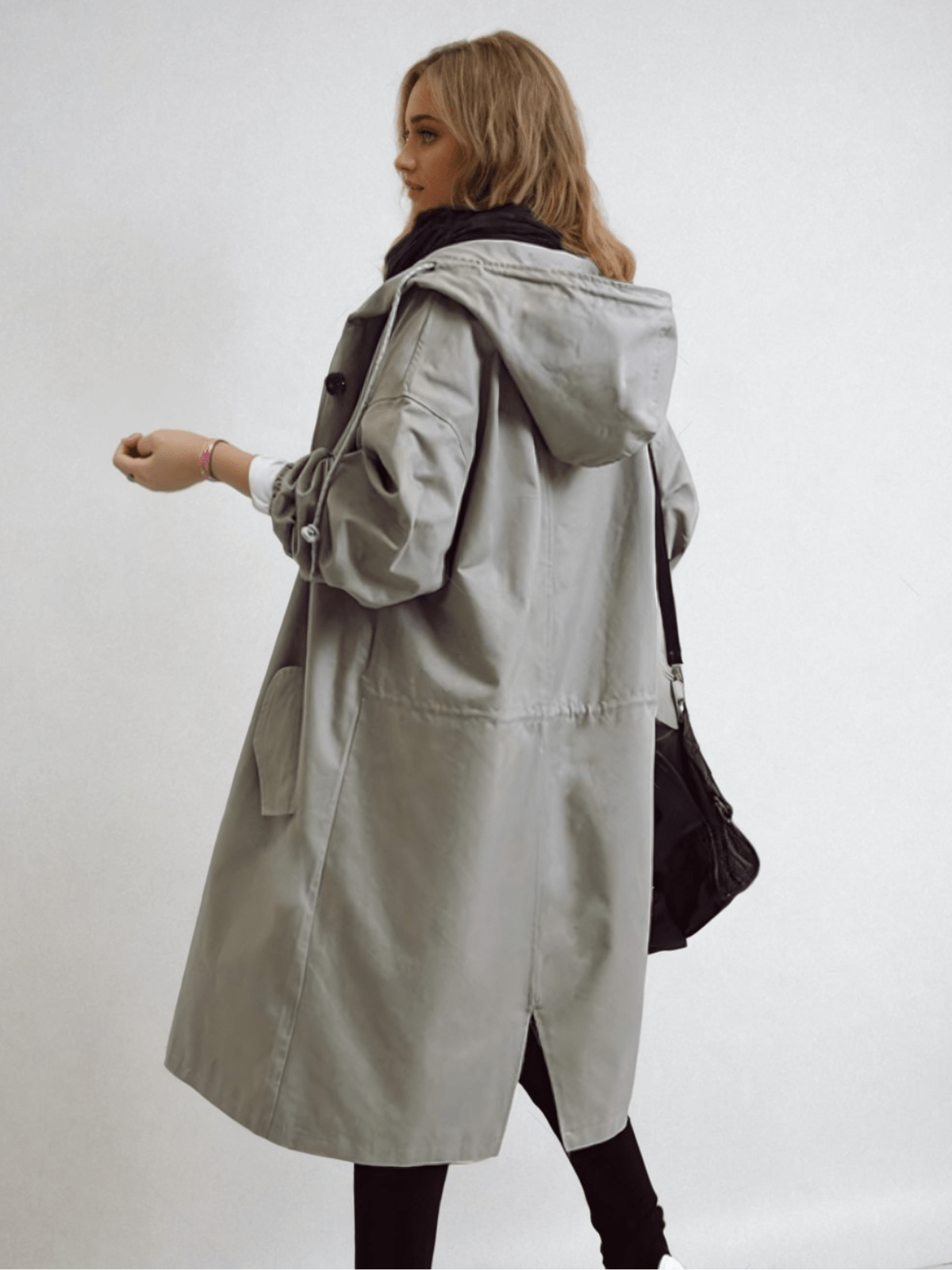 Trench da donna con cappuccio, vestibilità oversize e taglio lungo, soprabito per mezza stagione - view 8