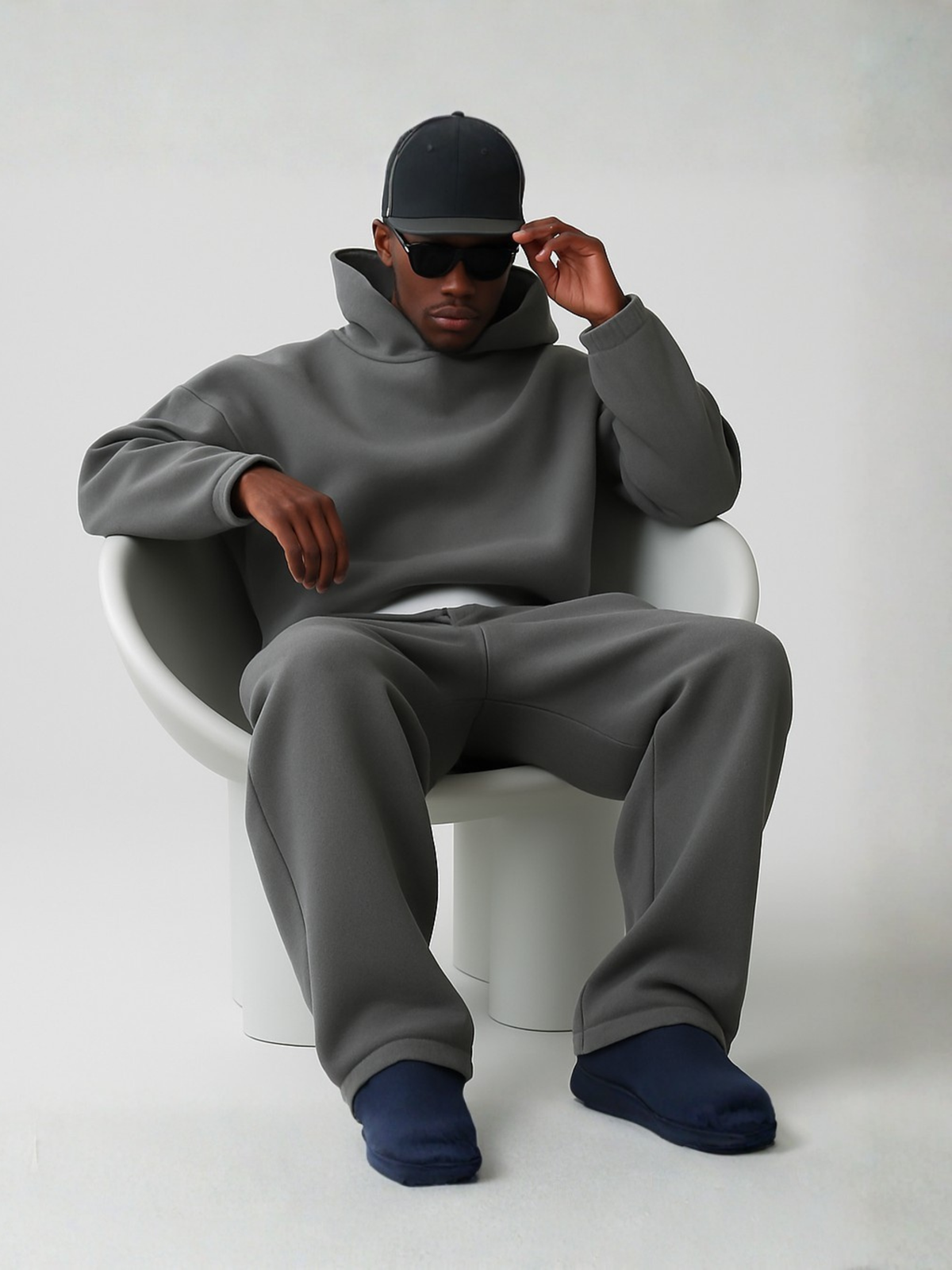 Tuta uomo completa oversize con cappuccio, felpa e pantaloni, casual - Grigio scuro