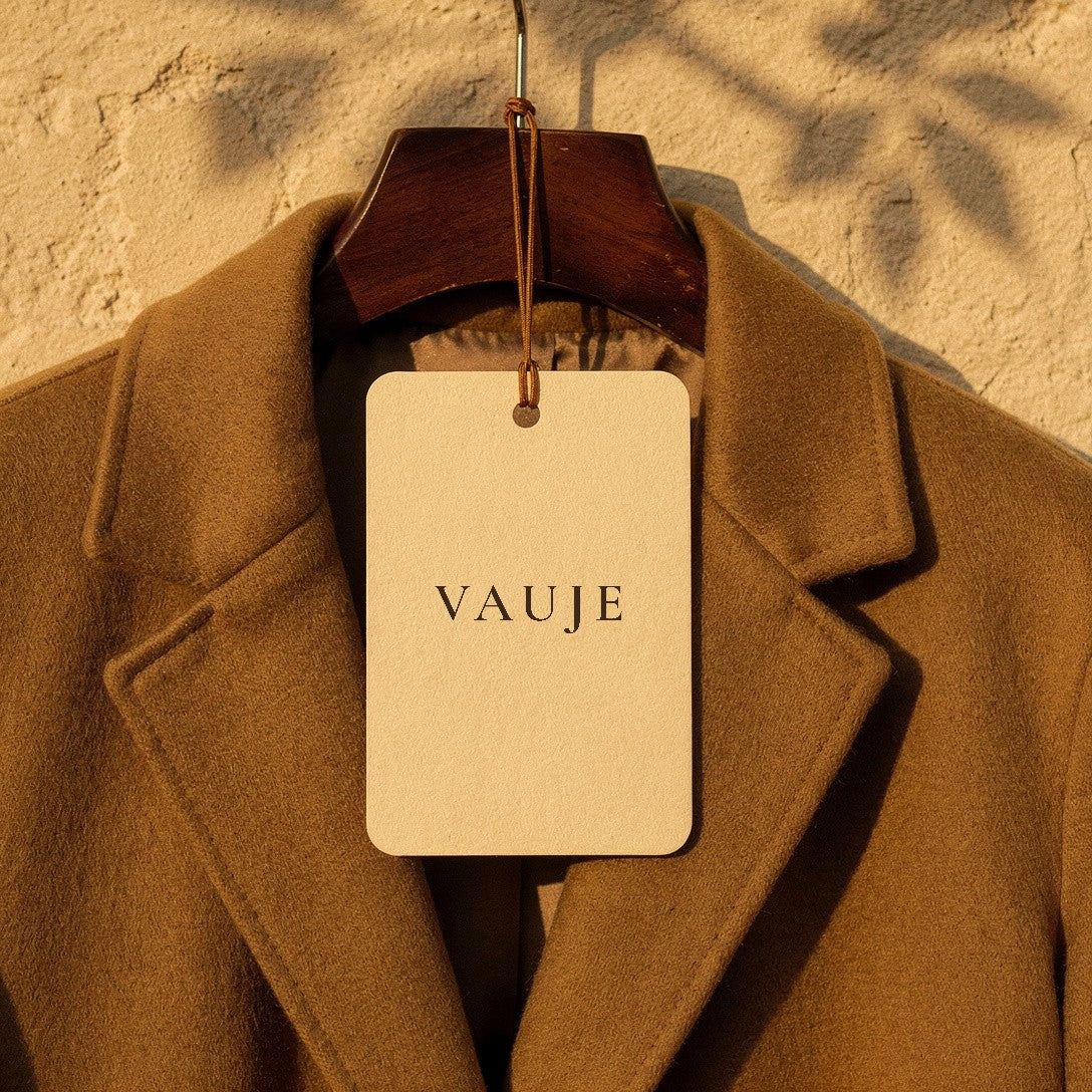Cappotto color cammello con cartellino Vauje
