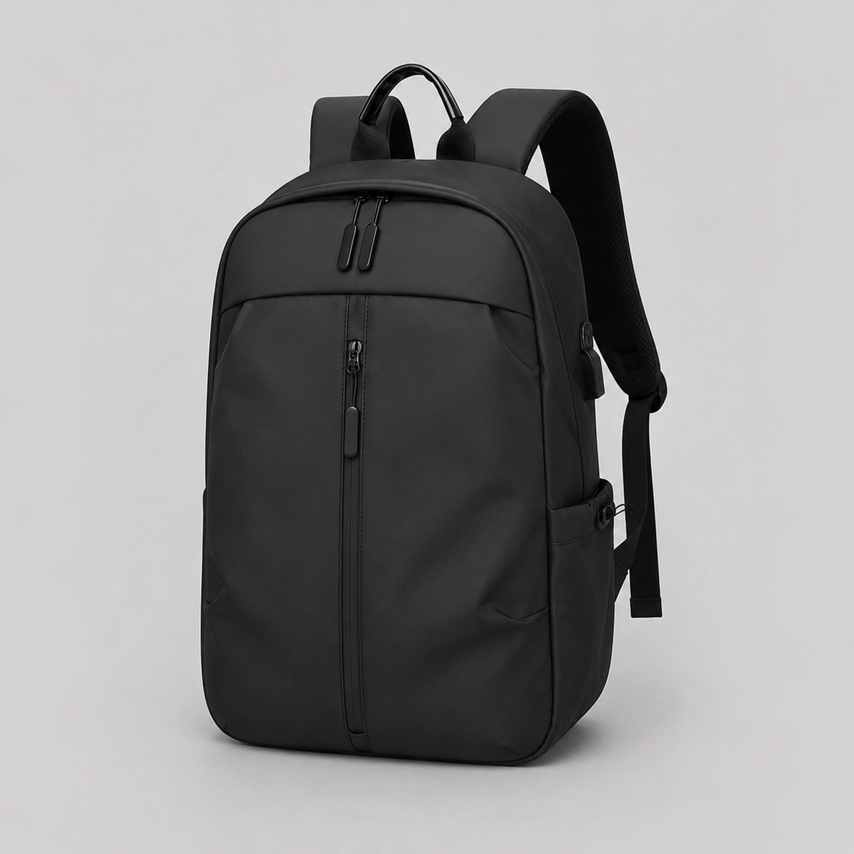 Zaino uomo minimalista con porta USB e scomparto porta PC, per scuola, lavoro e viaggio - Nero